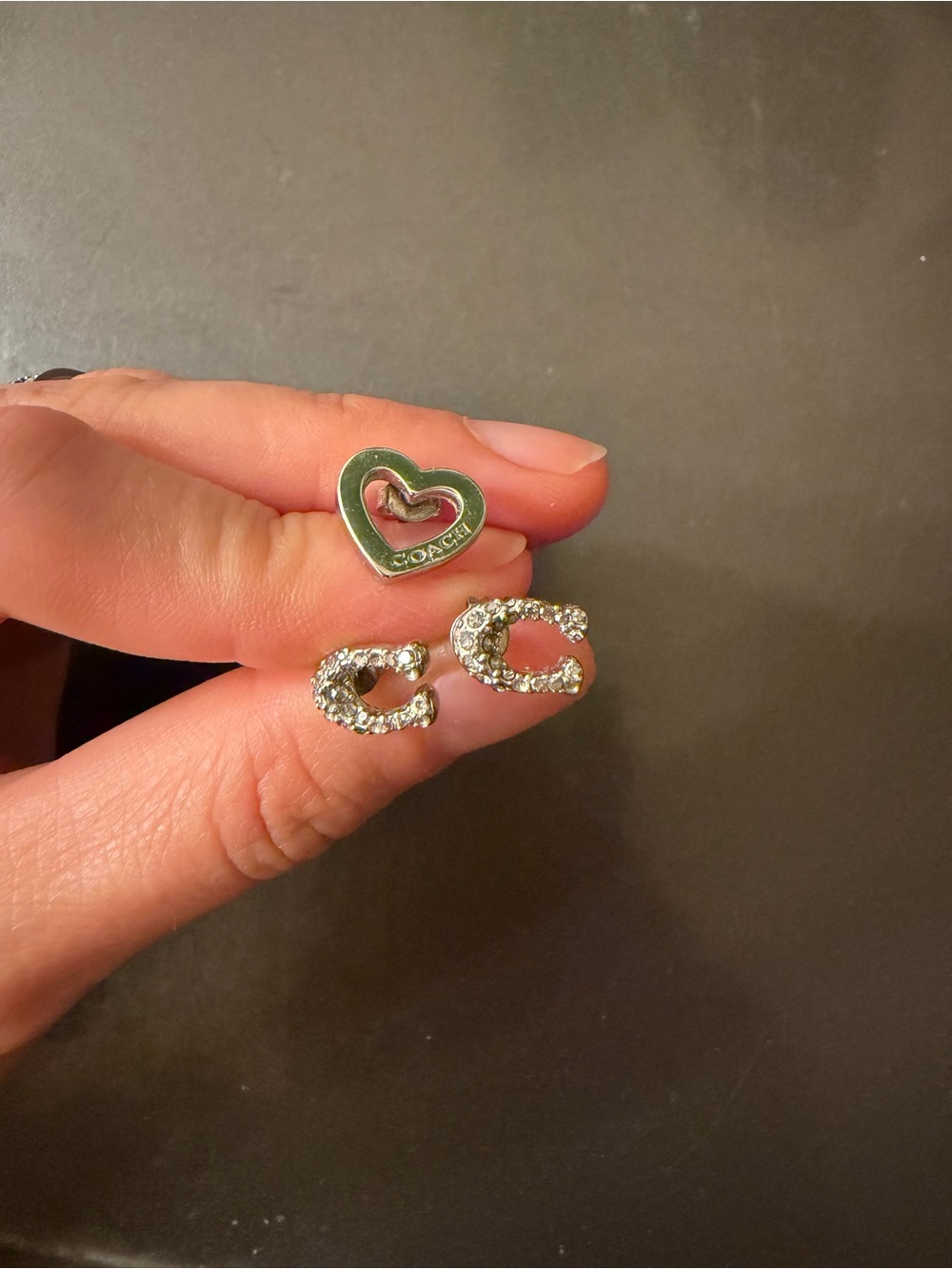 Coach Silver Pavé C Stud Earrings - Picture 4 of 5